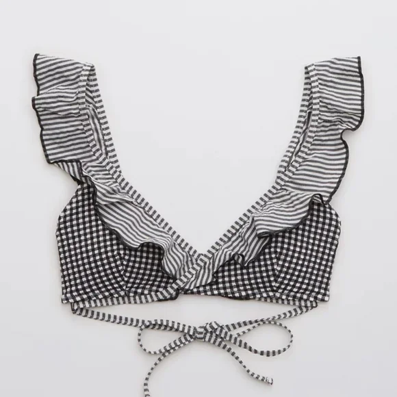 🕶AERIE SEERSUCKER RUFFLE WRAP BIKINI TOP SIZE M AND BOTTOM SIZE S - Picture 7 of 12
